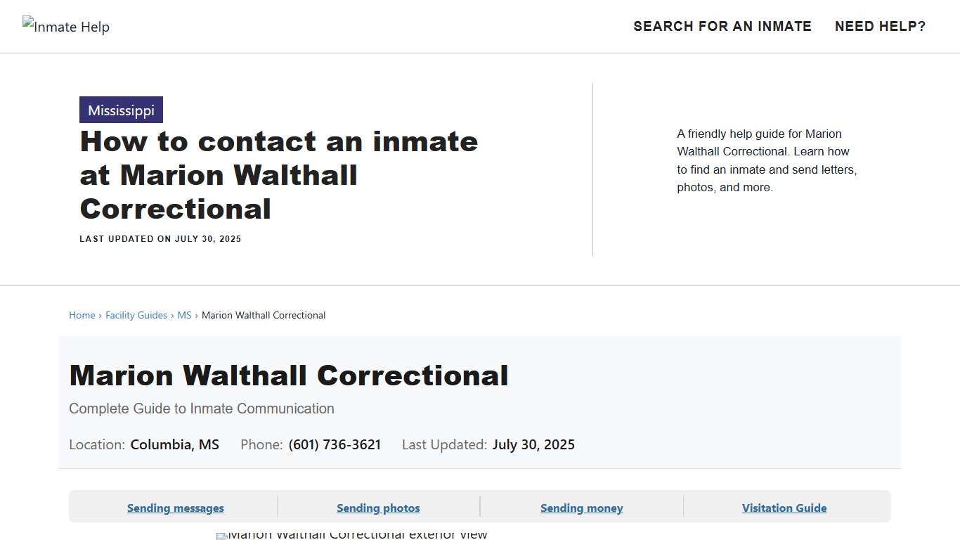 How to contact an inmate at Marion Walthall Correctional - Inmate Help