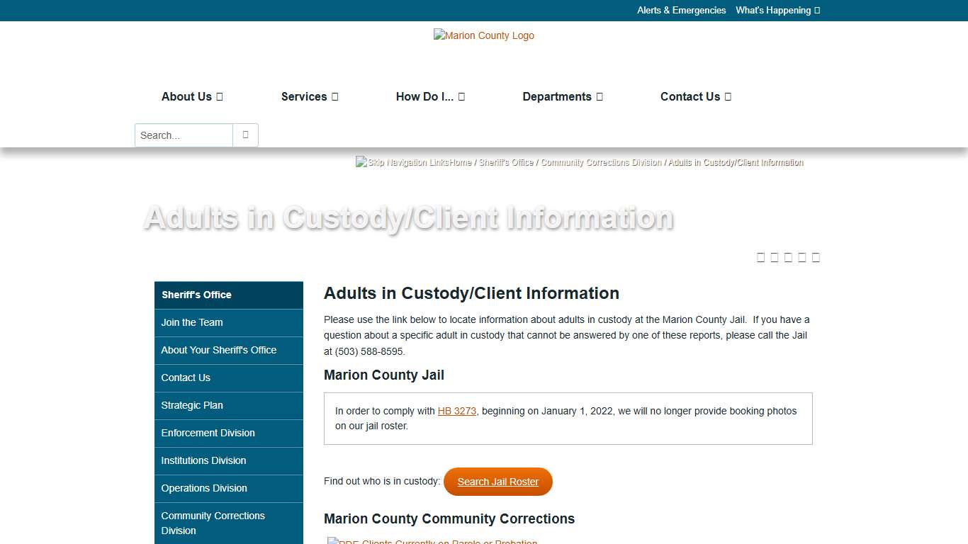 Adults in Custody/Client Information
