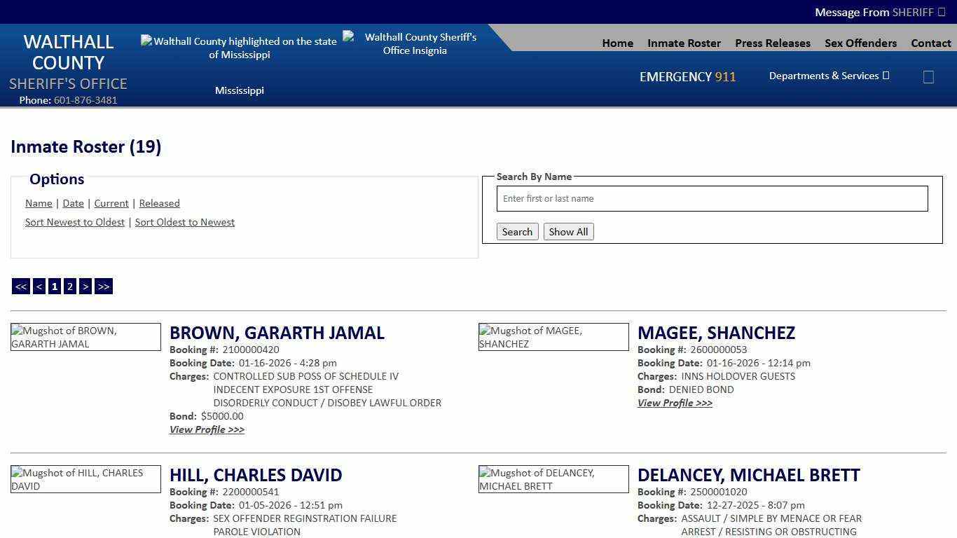 Inmate Roster - Current Inmates Booking Date Descending - Walthall County MS Sheriff's Office